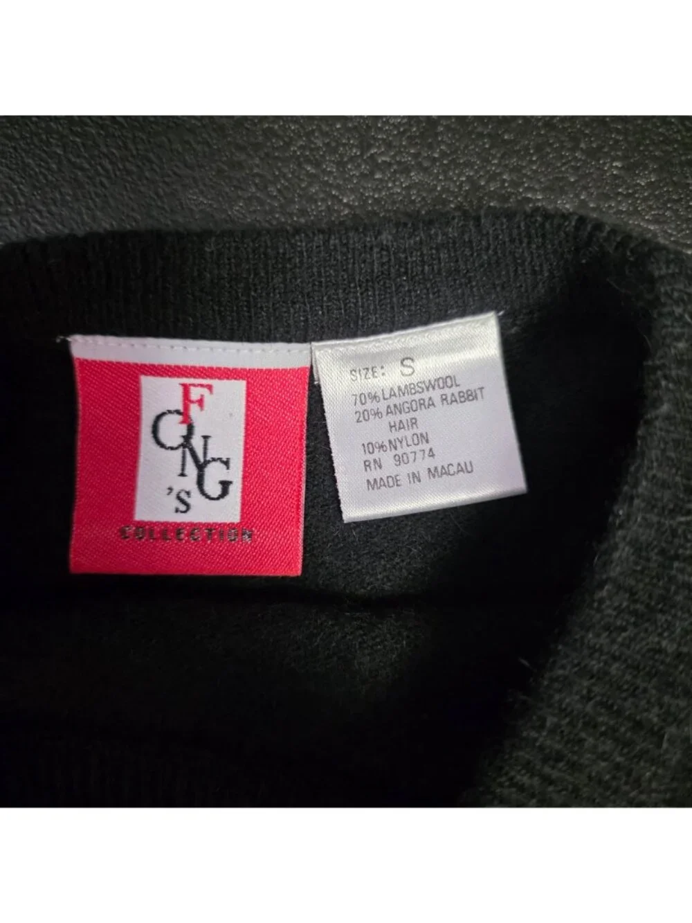 Fong's Wool Angora Pullover Sweater S Black Quiet Luxury Whimsygoth Oversized